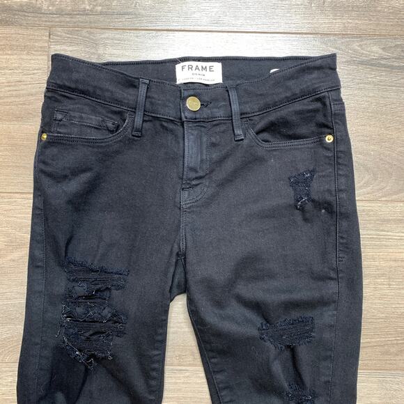 Frame Denim Le Skinny de Jeanne Low Rise Black Jeans Women's Size 24 - Picture 2 of 10
